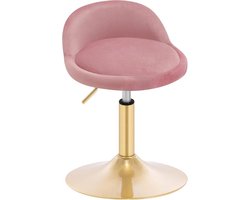 Make-up kruk – in hoogte verstelbaar, draaibaar, fluweel roze + goud, ook geschikt voor keuken of kantoor