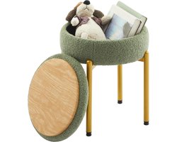 Make-up Kruk met Opbergruimte - Teddy Fluweel Schminkstoel & Bijzettafel - Comfortabele Poef