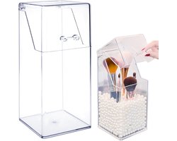 Make-up kwasthouder, transparante make-up opslag cosmetica organizer met deksel acryl make-up kwasten houder voor commode en kaptafel