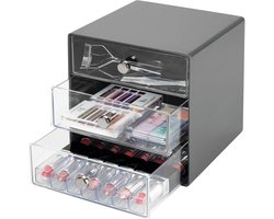 Make-up ladekastje - cosmetica-organizer met 3 lades - opbergen slaapkamer badkamer - antraciet doorzichtig