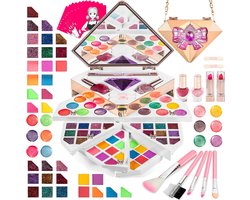 Make up meisje - Kinder make-up tas- Make up Koffer Meisjes(77PCS)- kinder speeldoos(makeup tas)-Met licht en muziek-Veiligheid- Kinderen Make-up Sets voor meisjes - Veilig & Echt Wasbaar Rollenspel Kids Make Up Kit Meisjes Speelgoed met makeup tas