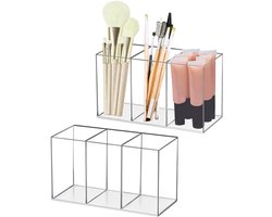 Make-up Opberger - Acryl Kwastenhouder - 3 Compartimenten - Transparante Make-up Tafelopberger - Organizer voor Penselen - Eyeliners - Lippenstift - Make-up Tafel - Accessoires - Opslag