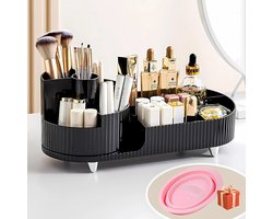 Make-up Organiser met 360° Rotatie - 2-in-1 Cosmetica Organizer - Make-up Tafel Organizer - Skincare & Parfum Houder - Grote Capaciteit - Cosmetica Opberger - Badkamer & Kaptafel Organizer - Zwart