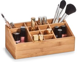 Make-up organizer 12-vaks bamboe hout 25 x 12 cm - Zeller - Kaptafel/badkamer accessoires - Make-up houders - Make-up organizers