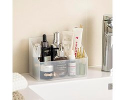 Make-up organizer 2-pack kunststof cosmetica opbergdoos met beweegbare binnenkoffer - wit en transparant - voor make-uptafel en badkamerkast