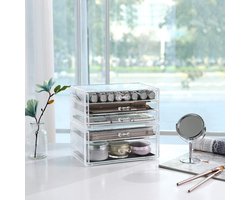 Make-up organizer, 2 stapelbare opbergdozen voor sieraden en cosmetica, met 5 laden, van kunststof, Kerstmis, transparant JMU32TP