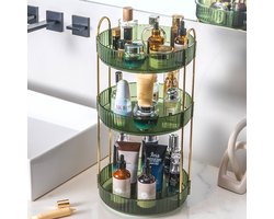 Make-up Organizer, 360° Draaibare Make-up Organizer, 3 Lagen, Multifunctioneel Make-up en Huidverzorging Opslagsysteem voor Kaptafel, Badkamer, Slaapkamer, Groen