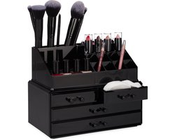 make up organizer - 4 lades - 20 vakken - cosmetica - nagellak - lippenstift houder - 2-delig - zwart