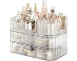 Make-up organizer, cosmetica opbergdoos met lades, 360° draaibare make-upkwast organizer, stapelbare huidverzorgings- en make-updoos voor kaptafel, slaapkamer, badkamer (transparant)