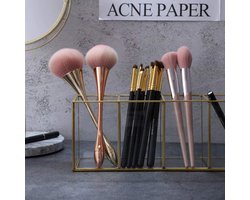 Make-up organizer - Goudkleurige make-upborstelhouder van glas met metalen frame - Voor make-upkwasten, lippenstift, nagellak en parfum - Ook geschikt als pennenhouder