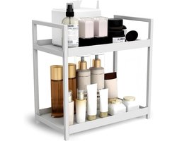 Make-up organizer, groot, cosmetica-organizer, wit, parfumopslag, Skincare organizer, metaal, bureauorganizer, rek voor slaapkamer, badkamer, keuken