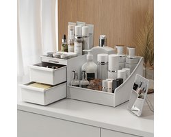 Make-up Organizer - Grote Cosmetica Opbergbox - Ruime Make-up Houder voor Lippenstift, Kwasten en Skincare Producten - Bureau Organizer voor Kaptafel en Badkamer - Beauty Opbergdoos - Wit