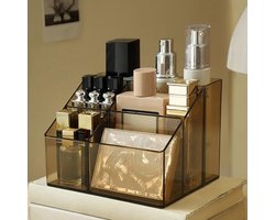 Make-up organizer - Make-up kwastenhouder met 5 vakken - huidverzorging, schoonheid en cosmetica opbergdoos - kaptafel organizer voor badkamer - make-up tafel - dressoir (Amber)