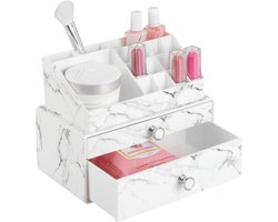 Make-up organizer met 16 compartimenten en 2 lades - Cosmetica organizer voor wastafels en kaptafels - Wit/grijs marmer