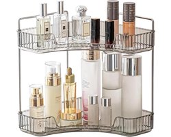 Make-up Organizer met 2 Lagen - Cosmetica Organiser voor Badkamer & Kaptafel - Parfum Organizer - Huidverzorging Opbergsysteem - Luxe Make-up Rek - Grijs