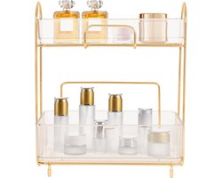 Make-up organizer met 2 niveaus opbergruimte Make-up organizer Parfum kaptafel voor badkamer Kaptafel, amber, geen