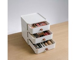 Make up Organizer met 3 Lades – Luxe Opbergbox Make up – Opbergdoos Cosmetica – Multifunctionele Make up Opberger voor Badkamer & Make up Tafel – 23x21x21 cm
