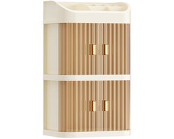 Make-up organizer met 3 lagen, grote opbergdoos voor cosmetica, stofvrije displaybox voor huidverzorgingsproducten, organizer voor kaptafel, bureau of aanrecht in de slaapkamer (crèmegeel)