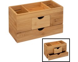 Make up Organizer met 3 Vakken & 2 Schuif Laden - Bamboe Hout - Make-up Organizer - Sieraden Cosmetica Opbergsysteem