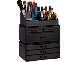 make-up organizer - met 6 lades - 22 vakken - cosmetica - lippenstift houder - zwart