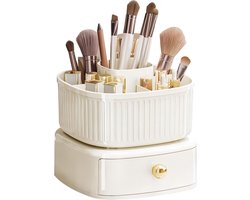 Make-up organizer met laden, 360° draaibare make-upborstelhouder, cosmetische organizer met grote capaciteit, cosmetische opberger voor make-up, huidverzorging en sieraden (crème)