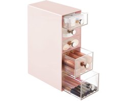 Make-up organizer opbergdoos met 5 laden voor mascara, poeder, nagellak en meer ladebox voor badkamer, kaptafel of kantoor roze en transparant