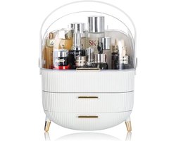 Make-up Organizer Opbergdoos met Transparante Deksel - Waterdichte Cosmetica Opbergbox van Stof - Make-up Display Case voor Badkamer, Kaptafel & Slaapkamer (Wit)