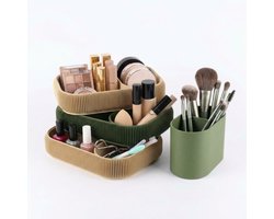 Make up organizer-Skincare Organizer-Make up koffer-Beige/Groen