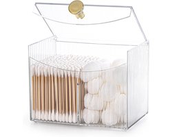 Make-up remover pads opbergdoos voor badkamer en kaptafel met deksel in wit transparant - Organizer voor wattenstaafjes en wattenschijfjes - Badkamer en woonkamer accessoire - Praktische opberger met deksel - Stijlvol en functioneel-13.5*10cm