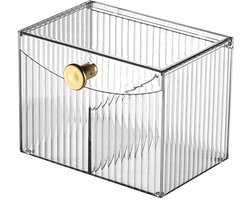 Make-up remover-pads, wattenstaafjeshouder voor badkamer, katoenen doos, make-uporganizer met deksel, houder voor wattenstaafjes, voor badkamer, kaptafel, woonkamer (wit transparant)