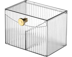 Make-up remover-pads, wattenstaafjeshouder voor badkamer, katoenen doos, make-uporganizer met deksel, houder voor wattenstaafjes, voor badkamer, kaptafel, woonkamer (wit transparant)