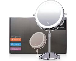 Make-up Spiegel – 1-10x Vergroting & USB-C Oplaadbaar – Drie Lichtstanden - Dubbelzijdig-Zilver