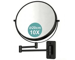 Make up spiegel - 10x vergroting - Ø 20 cm - wandmontage - zwart