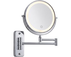 Make-up spiegel - 17,5 cm - led verlichting - met 10x vergroting - zilver