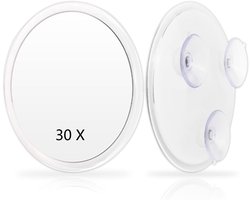 Make-up Spiegel - 30x Vergroting - met Zuignap - Vergroot Spiegel - 150MM - Rond - Draagbare reismake-up voor vrouwen - badkamerdouchespiegel - Voor gedetailleerde make-up en huidverzorging van dichtbij - Wit
