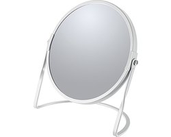 Make-up spiegel Cannes - 5x zoom - metaal - 18 x 20 cm - wit - dubbelzijdig