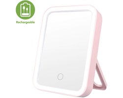 Make Up Spiegel - Cosmetische Spiegel - Met Licht En Kleurinstellingen - 1 St - Voor Thuis En Reizen Roze