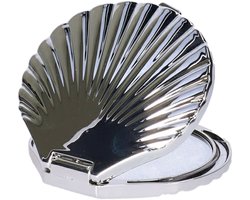 Make-up spiegel - handspiegel - zakspiegel Schelp - zilver - 7 x 6.5 cm - dubbelzijdig