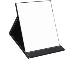 Make Up Spiegel - Inklapbare, draagbare staande spiegel - Met PU-lederen hoes - Reisspiegel Staand - Scheerspiegel - Opvouwbare tafelspiegel - Make-upspiegel voor bureau en kamperen - 25*17.2cm - Zwart