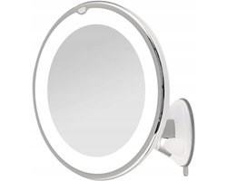 Make Up Spiegel met LED Verlichting - 10X Vergroting - Vergrootspiegel met Licht - Scheerspiegel - Badkamerspiegel - 360° Draaibaar - Sterke Zuignap - 20x17,5x6,8 cm - Voor Badkamer & Kaptafel