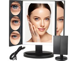 Make-Up Spiegel met LED Verlichting - 10x/5x/3x Vergroting - dimbaar licht - Tafelspiegel - Dimbaar - Reisspiegel - Oplaadbaar