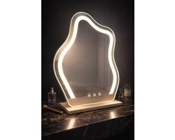 Make Up Spiegel met LED Verlichting -Hollywood Make-up Spiegel- Organische Opmaakspiegel - Touch Dimbaar - 3 Kleurstanden - Geheugen Functie - Kaptafelspiegel met Golvend Design 45x55cm - Blush&Beam