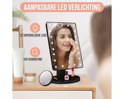 Make-up Spiegel met LED verlichting - Ringen Bakje - 16 Lichtpunten
