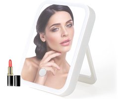 Make-up Spiegel met LED Verlichting - Tafelspiegel - 3 Lichtstanden - Opvouwbaar en Draagbaar - HD Spiegel - Wit