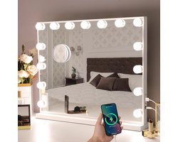 Make-up Spiegel met Verlichting en 15 LED-lampen - Dresse Spiegel met USB Poort en 3 Kleurtemperaturen voor de Perfecte Make-up