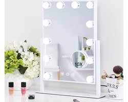 Make up Spiegel Met Verlichting - Hollywood Spiegel Met Verlichting - 12 Lampen - 30 x 41 CM - Wit