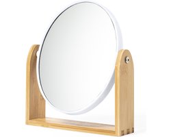 Make-up spiegel - Tafelspiegel - Op standaard - Rond - Compact - Dames - Bamboe - beige