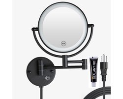 Make-up Spiegel - Vergrootspiegel Wandmontage - Scheren en Make-up - Dimbare LED Verlichting - 203 cm Diameter - Mat Zwart