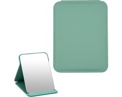 Make-up Spiegel Vouwspiegel Super HD Groen PU Lederen Draagbare Reizen Opvouwbare Spiegel met Stand Rechthoekige Vanity Spiegel voor Camping Kantoor Bureau Tafel Thuis