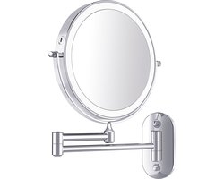 Make-up spiegel wand 10x vergrotend met dimbare LED verlichting chroom